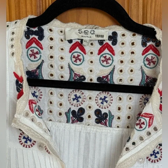SEA Alicia White Blouse with Multicolor Embroidery - Picture 7 of 10